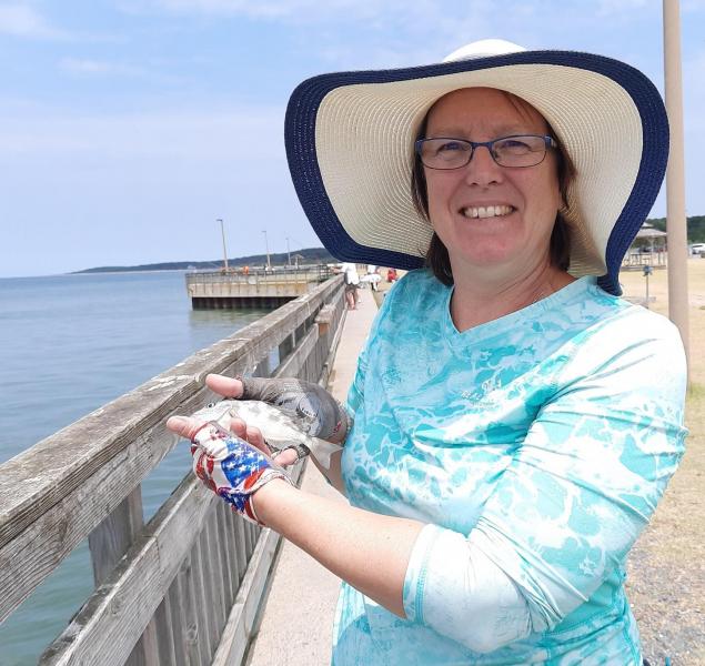 Sue holding Pigfish - Kiptopeke STP - 31Jul21.jpg